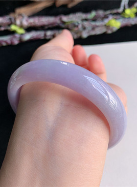 7月新品 鸿玉翡翠56圈口冰糯种紫罗兰正圈玉手镯女款正品8E20702