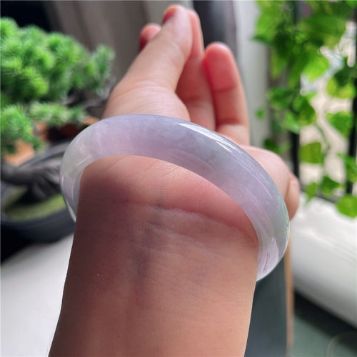 9月新品 鸿玉翡翠56圈口冰糯种紫韵飘绿正圈玉手镯女款5A30924