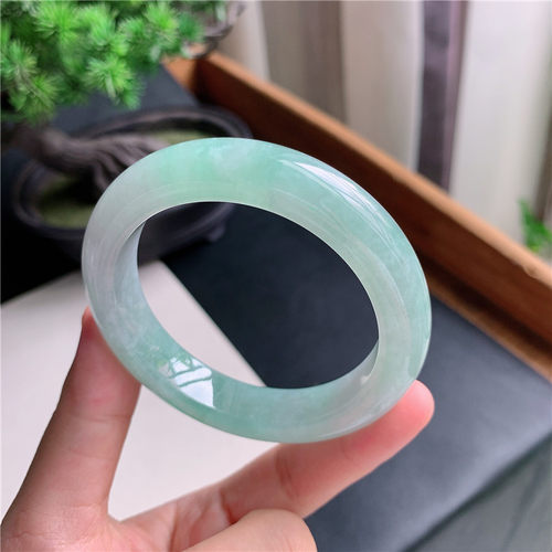 8月新品 鸿玉翡翠53圈口冰种晴水底正圈玉手镯女款正品12D70818