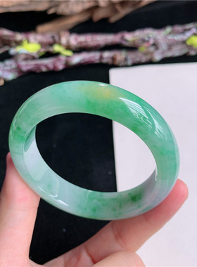 5月新品 鸿玉翡翠50圈口冰糯种飘阳绿正圈玉手镯女款正品11H70518