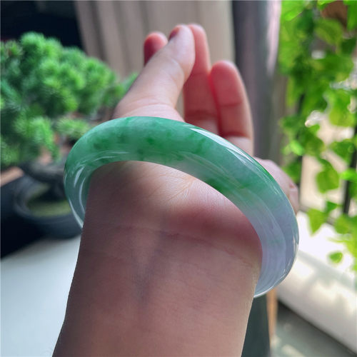 10月新品鸿玉翡翠60圈口冰糯种紫韵飘阳绿花正圈手镯女款3F70929