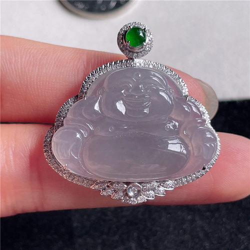9月新品 鸿玉翡翠18k金镶嵌冰种晴水底笑佛公精美吊坠 正品G50921