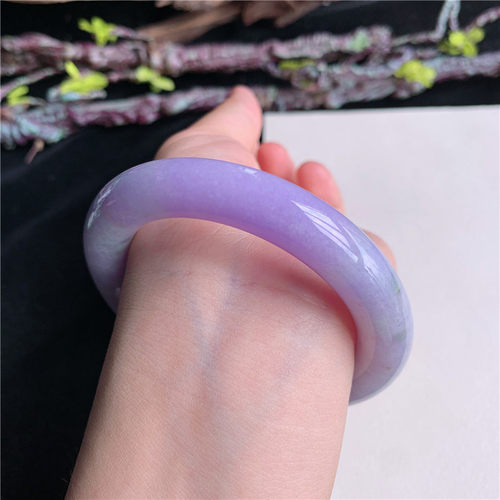 6月新品 鸿玉翡翠56圈口冰糯种紫罗兰圆条玉手镯女款正品96B90624