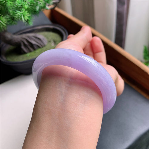 8月新品 鸿玉翡翠53圈口冰种浓茄紫正圈玉手镯女款正品6W40817