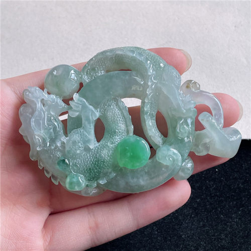 9月新品 鸿玉翡翠冰糯种飘绿仿古龙精美吊坠挂件 正品HY