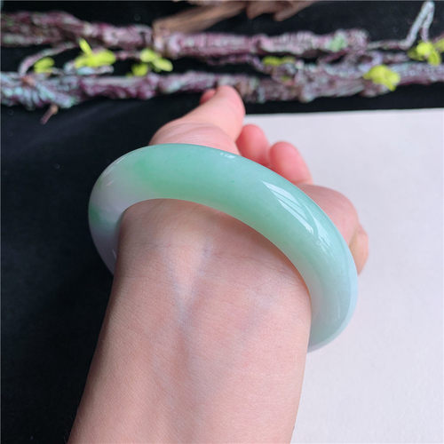 6月新品 鸿玉翡翠57圈口冰糯种紫罗兰果绿正圈玉手镯女款19F70623