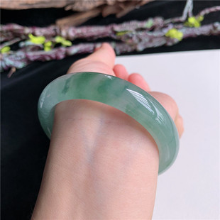 6月新品鸿玉翡翠55圈口冰种晴水绿花正圈玉手镯女款正品137X60615