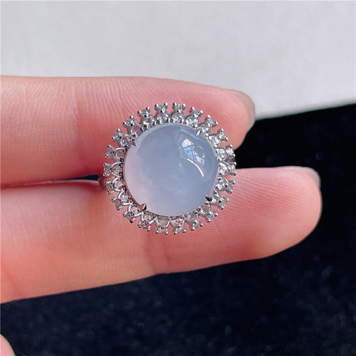9月新品 鸿玉翡翠18k金镶嵌冰种带底色蛋面精美戒指 正品A880901