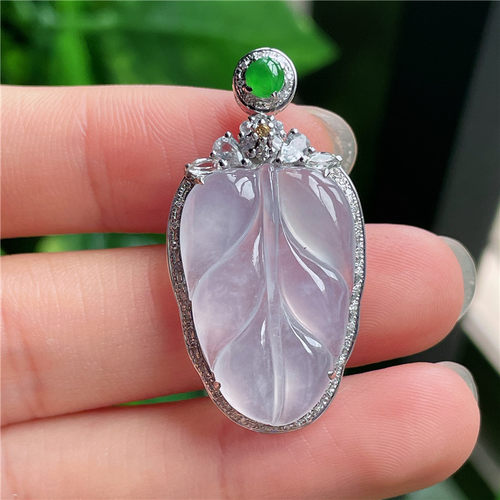 8月新品 鸿玉翡翠18k金镶嵌冰种起光白冰金枝玉叶精美吊坠 A40826
