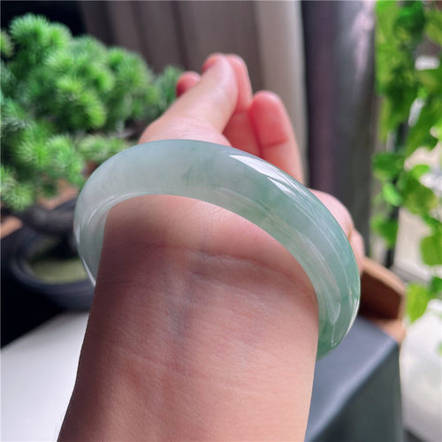 10月新品 鸿玉翡翠56圈口冰种冰晴水正圈玉手镯女款正品15D60930
