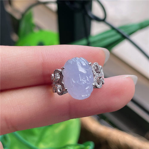 9月新品 鸿玉翡翠18k金镶嵌冰糯种紫罗兰招财貔貅精美戒指 G50915