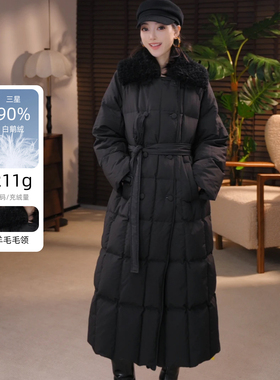 T6三星90白鹅绒羊毛领冬季保暖羽绒服长款三防鹅绒服-T625W005