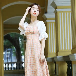 格子连衣裙女2025夏季 a字裙子 新款 小个子显高初恋甜美小清新短款