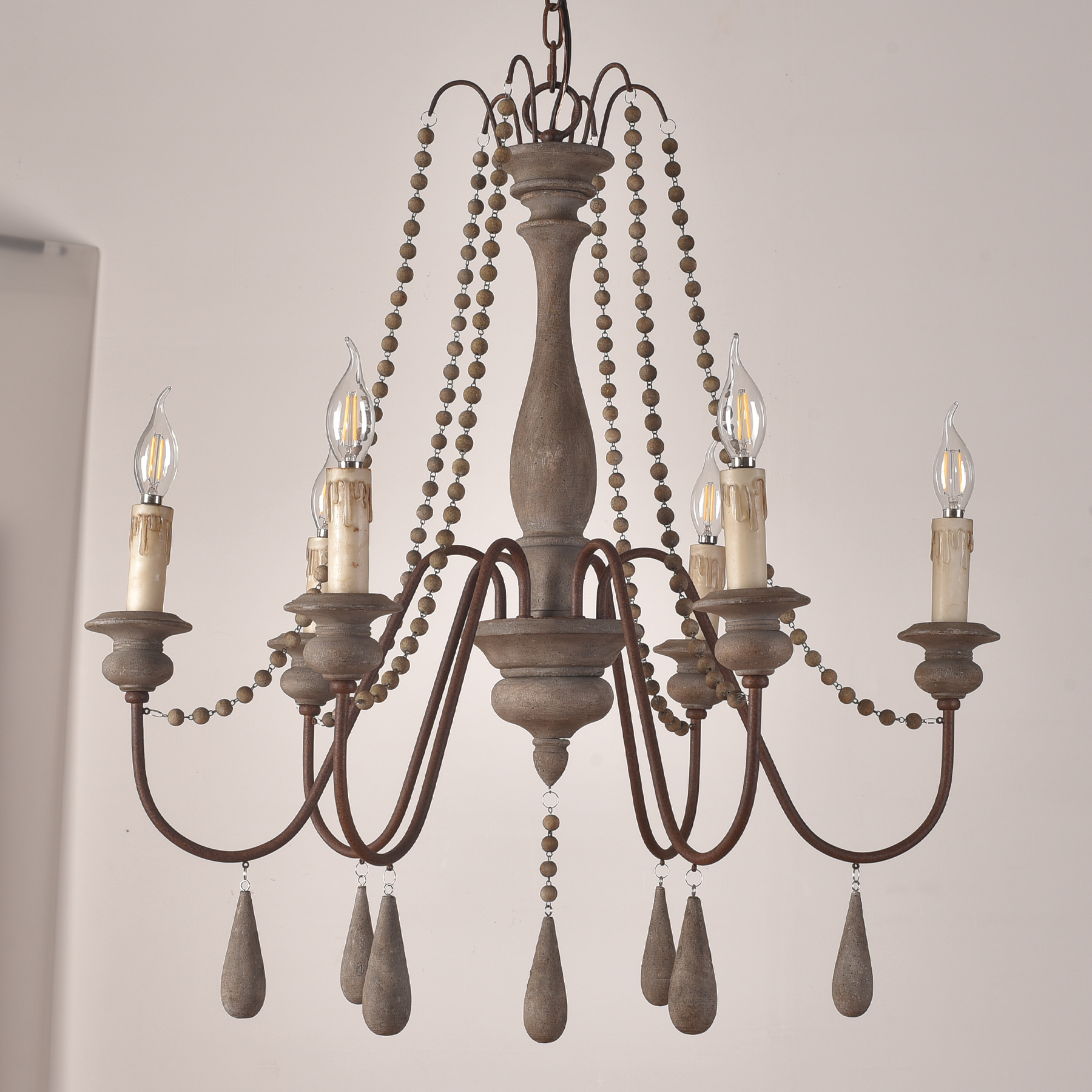 法式乡村复古实木餐厅灯 创意灯具温馨卧室美式做旧个性客厅吊灯