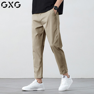 GXG男装高端男士9分休闲裤春夏季薄款宽松直筒男裤商务纯棉九分裤