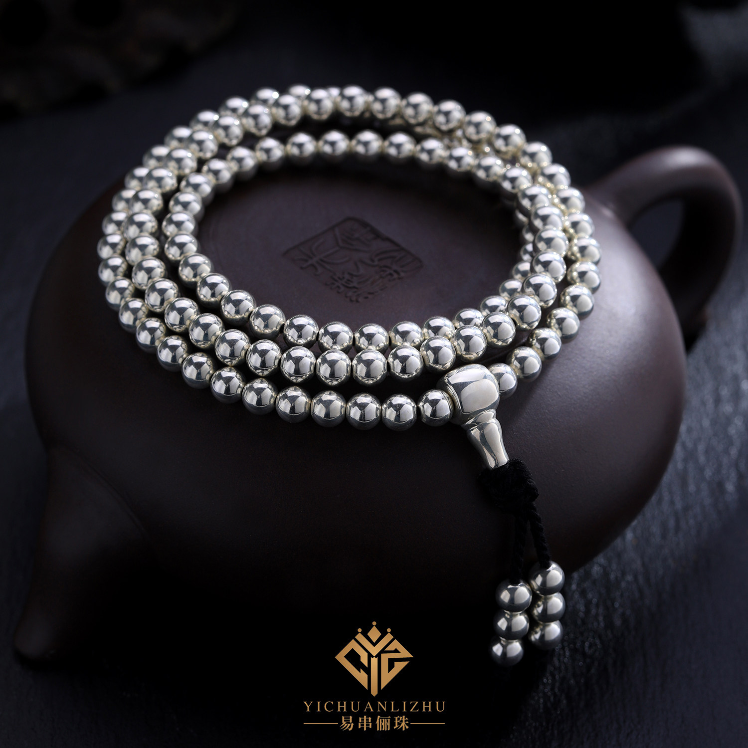 足银999文玩108实心纯银圆珠珠串念珠佛珠转运珠风百搭手链项链