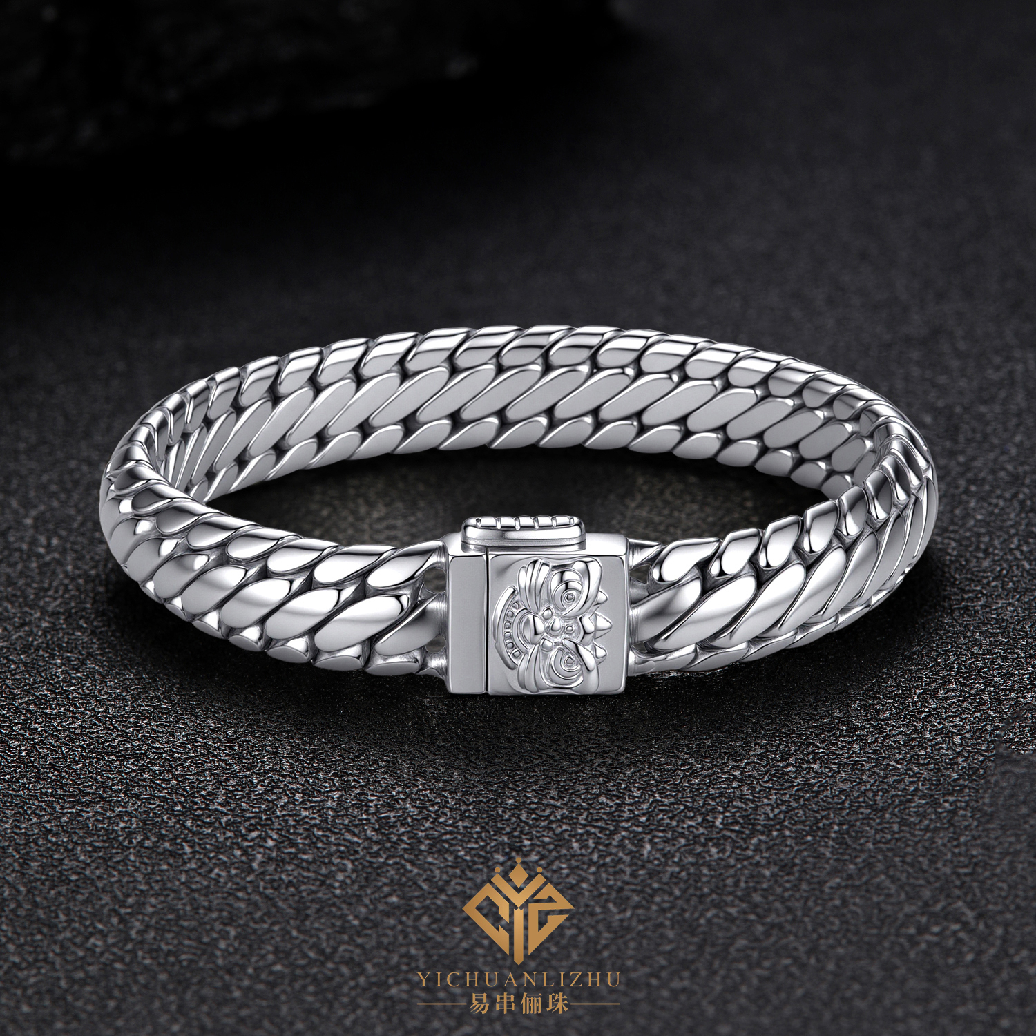 足银999纯银醒狮三马鞭手链