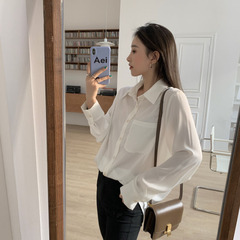 Real price real shot 2021 long sleeve shirt fashion lazy design feeling minority white shirt spring