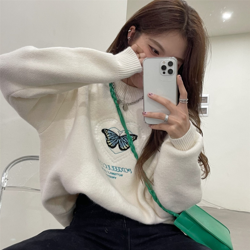 Real price photo white butterfly Pullover Sweater in autumn and winter