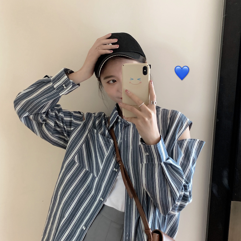 Real Price ~Design Sense Small Crowd Stripe Shirt Retro Port-flavored Polo Shirt Loose Shirt