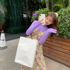 Real price real shot, light cooked, broken flower, Korean version, slim waist, slim suspender, skirt and long dress