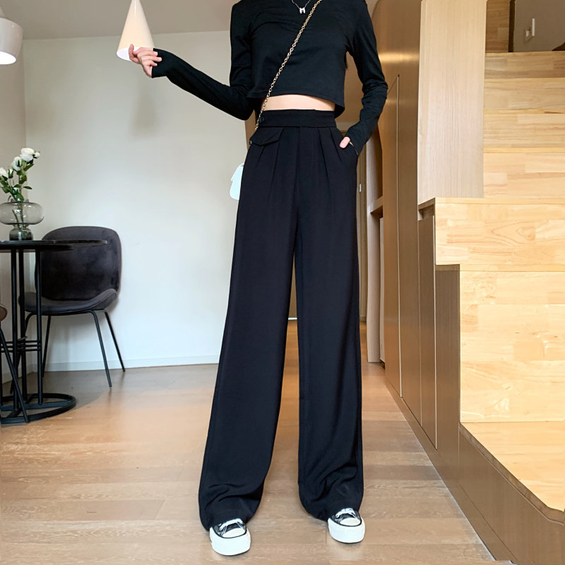 Wide leg pants with high waist and thin drooping feeling