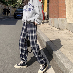 Real price plaid pants loose high waist slim casual pants autumn versatile Plaid Leggings