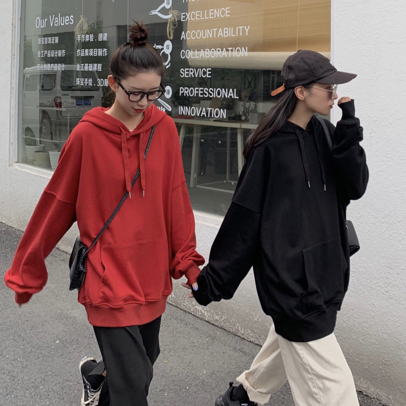Real price real shot loose Korean version of student lazy style hooded spring and autumn top