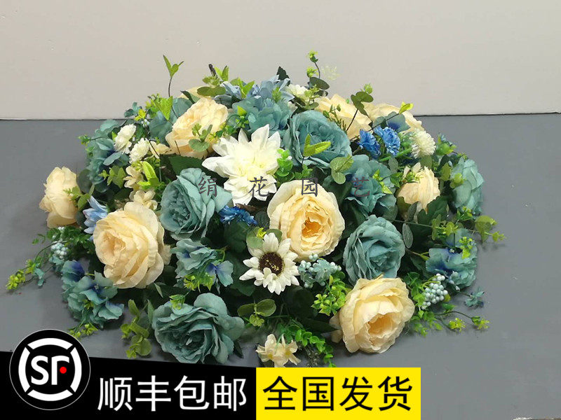 餐桌新款套装花大酒店圆形花茶几餐台仿真花客厅假花欧式清新淡雅