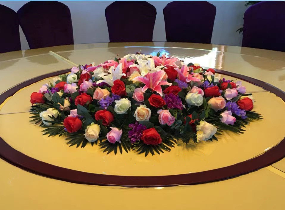 酒店新款绢花园艺圆桌中间装饰花圆形假花餐厅电动桌摆花仿真台花