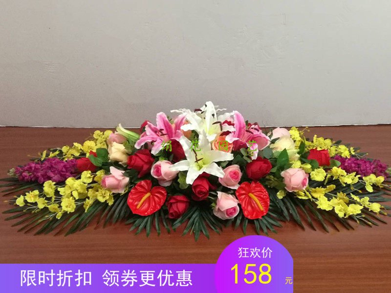 绢花新款中国风套装仿真会议商务用花长办公室假花台式花餐插花