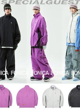 24SPECIALGUEST滑雪服韩国防水男女款单板拉链立领滑雪衣亮粉色V2