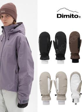 24DIMITO韩国羽绒滑雪手套连指分指保暖拉链防水男女款卡其色黑色