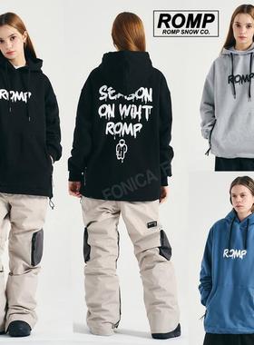 24ROMP长款滑雪卫衣打底衫连帽男女款单板双板灰色套头保暖灰色