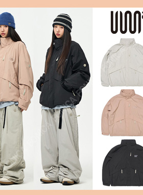 2526USS2韩国滑雪服防水防风衣男女款单板双板连帽套头保暖灰白色