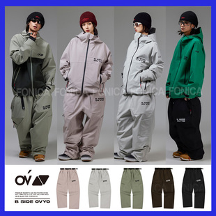 2526OVYO韩国滑雪裤防水防风衣男女款单板双板耐磨宽松休闲灰白色