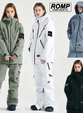 24ROMP韩国滑雪服衣男女款双板单板防水滑雪裤连帽开衫板单绿色3L