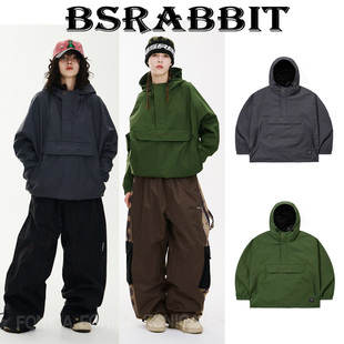 2526BSRABBIT韩国滑雪服防水防风衣男女款单板双板套头连帽军绿色