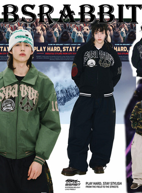 2526BSRABBIT韩国滑雪服防水衣男女款单板双板棒球衣夹克拉链翻领