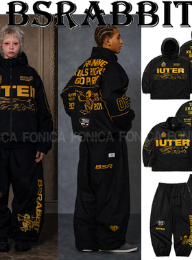 2526BSRABBIT韩国滑雪服防水衣男女款单板立领连帽拉链黄色黑色