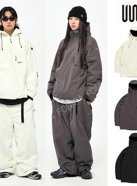24USS2韩国滑雪服防水防风衣男女款单板双板连帽套头保暖白色加棉