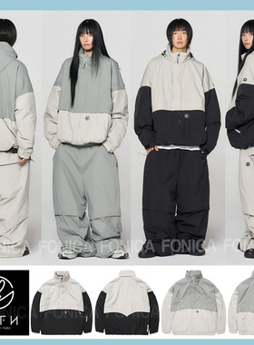 2526GAFH韩国滑雪服防水防风衣男女款单板双板连帽拉链保暖黑白色