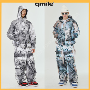 2526QMILE韩国滑雪服衣卫衣防风耐磨男女款单板拉链连帽黑色棕色