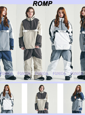 2324ROMP韩国滑雪服男女款双板单板防水连帽套头白粉色紫色卡其色