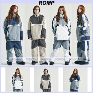 2324ROMP韩国滑雪服男女款双板单板防水连帽套头白粉色紫色卡其色