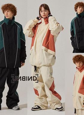 24UNBIND韩国滑雪服男女款单板双板保暖加棉防水户外风衣橘绿色2L