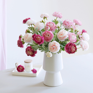 仿真花陆莲假花家居室内客厅餐桌花艺插花装饰摆件洋牡丹人造花束