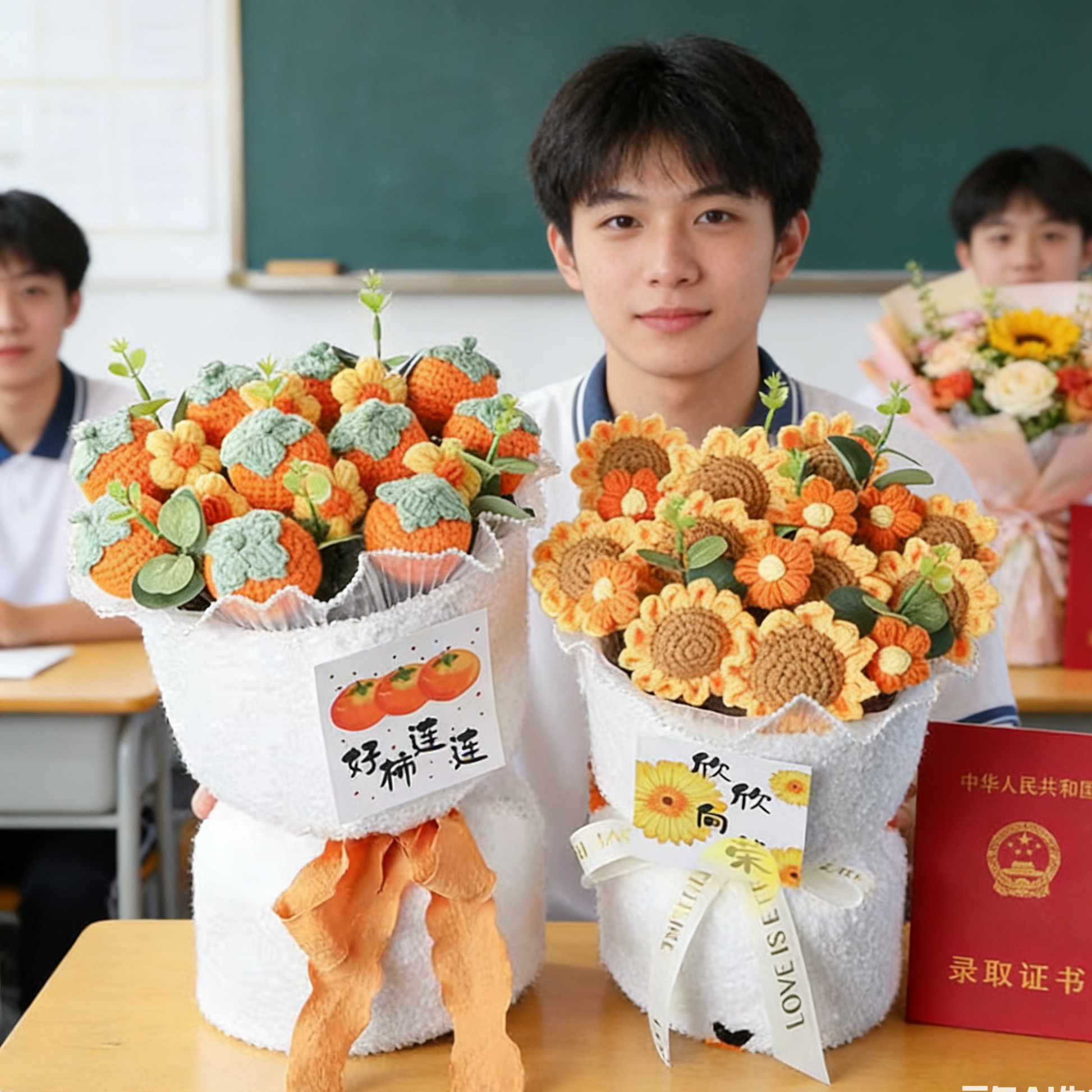 仿真花向日葵水果针织花束送妈妈女朋友老师毛线花艺节日礼品送花