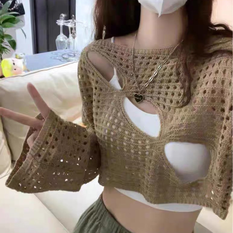 镂空破洞个性露脐短款上衣