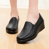 女软底坡跟女鞋 单鞋 酒店秋季 通勤黑色防滑工作鞋 新款 工装 舒适皮鞋